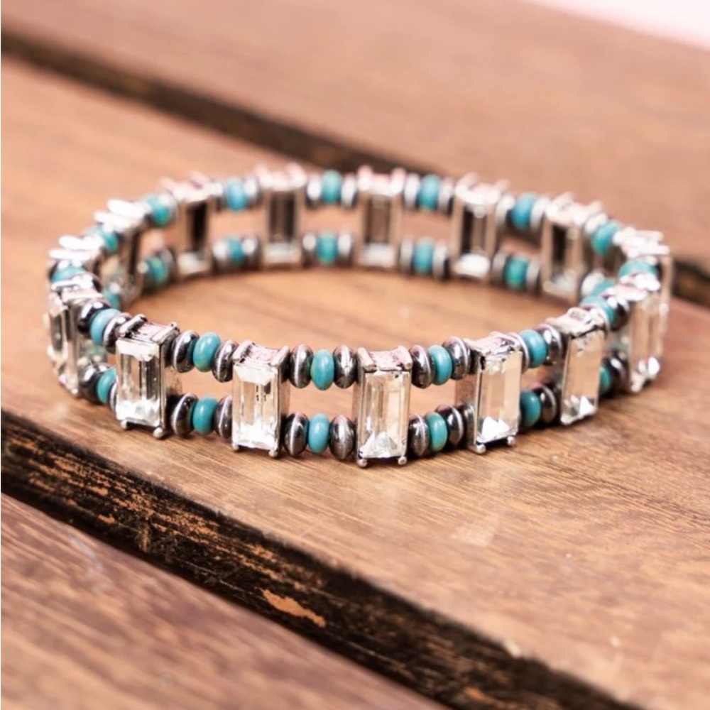 Elegant Silver Tone and Turquoise Bracelet